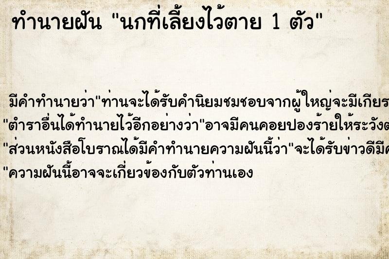 ทำนายฝัน นกที่เลี้ยงไว้ตาย 1 ตัว